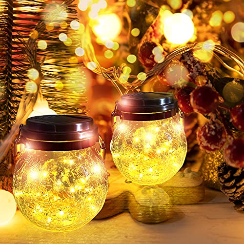 XRR Solar Lantern, 2 Pack 30 LED Halloween Christmas Outdoor Hanging Lanterns Waterproof Solar Lights Garden Decor Decorative Backyard Solar Lanterns for Backyard Fence Pathway (Warm White)