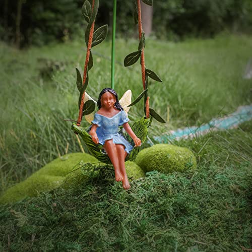 TG,LLC Treasure Gurus Ivy Vine Tree Swing Dark Hair Fairy Girl Mini Figurine Garden Decor Dollhouse Supply