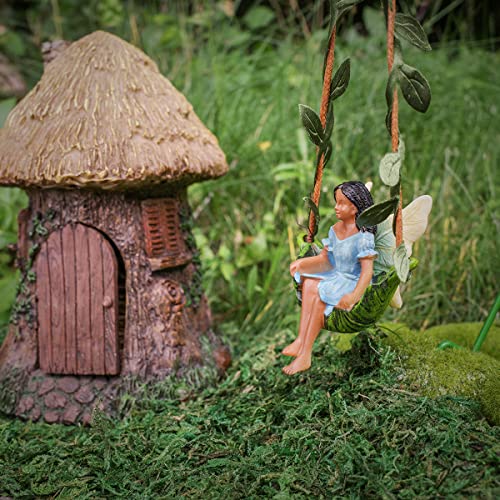 TG,LLC Treasure Gurus Ivy Vine Tree Swing Dark Hair Fairy Girl Mini Figurine Garden Decor Dollhouse Supply