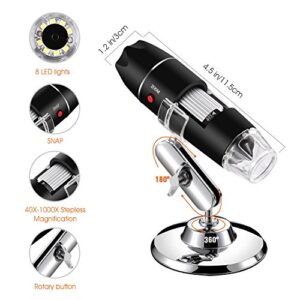 Bysameyee USB Microscope, Digital Handheld 40X-1000X Magnification Endoscope Mini Video Camera with 8 Adjustable LED Lights, Compatible with Windows 7/8/10/11 Mac Linux Android (with OTG)