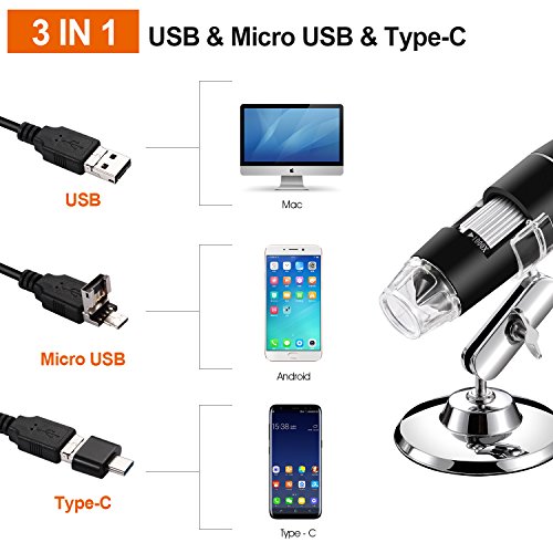 Bysameyee USB Microscope, Digital Handheld 40X-1000X Magnification Endoscope Mini Video Camera with 8 Adjustable LED Lights, Compatible with Windows 7/8/10/11 Mac Linux Android (with OTG)