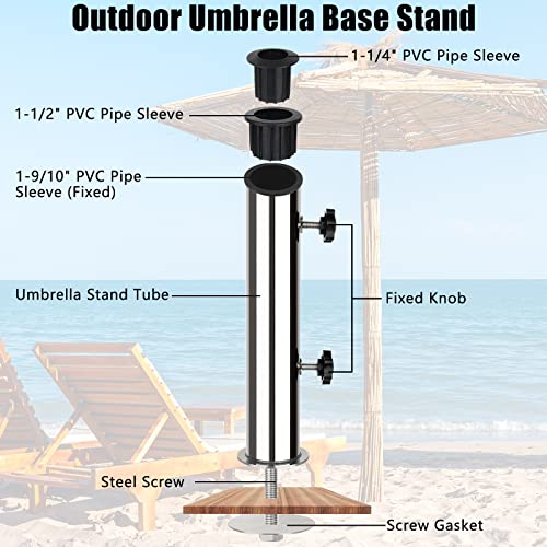 Outdoor Patio Umbrella Base Stand, Stainless Steel Patio Umbrella Stand Marble Flag Pole Holder Heavy Duty Granite Umbrella Stand for Yard, Garden, Deck, Backyard and Balcony (for Dia.1.25"-1.9")