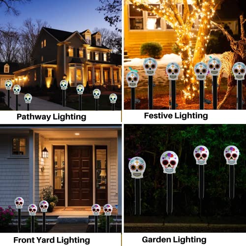 LSM Halloween Sugar Skull Solar Stake Light, Decorative Spooky LED Garden Lights Outdoor Solar Powered Waterproof for Patio Lawn Yard Pathway Christmas Fall Autumn Party Decor Set of 6 with Oggetto