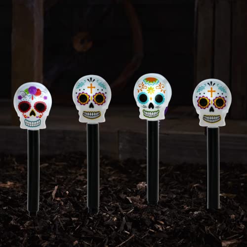 LSM Halloween Sugar Skull Solar Stake Light, Decorative Spooky LED Garden Lights Outdoor Solar Powered Waterproof for Patio Lawn Yard Pathway Christmas Fall Autumn Party Decor Set of 6 with Oggetto