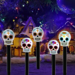 LSM Halloween Sugar Skull Solar Stake Light, Decorative Spooky LED Garden Lights Outdoor Solar Powered Waterproof for Patio Lawn Yard Pathway Christmas Fall Autumn Party Decor Set of 6 with Oggetto