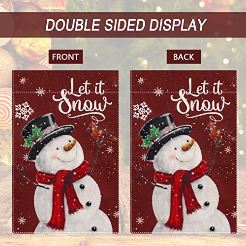 Mokani Christmas Garden Flag Snowman with Let It Snow Cardinal and Snowflake, 12x18 Inch Vertical Double-Sided Burlap Banner Small Winter Holiday Christmas Flag for Farmhouse Yard Outdoor Decorations