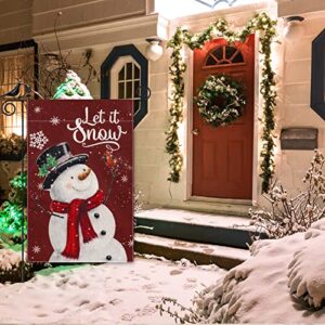 Mokani Christmas Garden Flag Snowman with Let It Snow Cardinal and Snowflake, 12x18 Inch Vertical Double-Sided Burlap Banner Small Winter Holiday Christmas Flag for Farmhouse Yard Outdoor Decorations