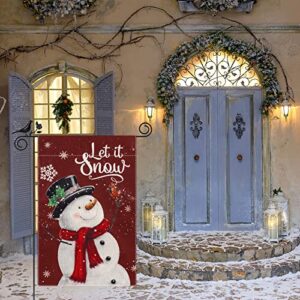 Mokani Christmas Garden Flag Snowman with Let It Snow Cardinal and Snowflake, 12x18 Inch Vertical Double-Sided Burlap Banner Small Winter Holiday Christmas Flag for Farmhouse Yard Outdoor Decorations