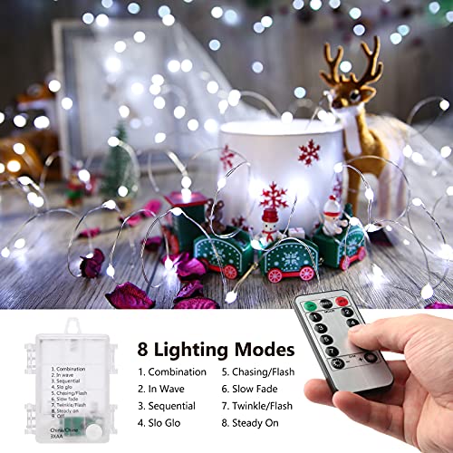 BrizLabs Cool White Fairy String Lights, 2 Pack 17.48ft 50 LED Fairy Lights Battery Operated, 8 Modes Starry Fairy Lights with Remote Mini Twinkle Lights for DIY Bedroom Christmas Tree Birthday Party