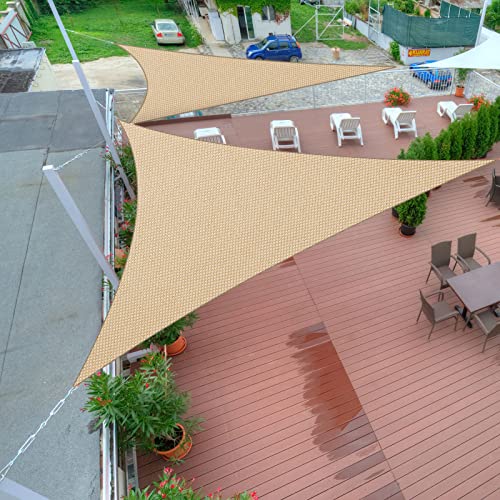 2 Pack Triangle Sun Shade Sail Canopy 10 x 10 Ft Sail Canopy UV Block for Outdoor Patio Garden Backyard Lawn (Beige)