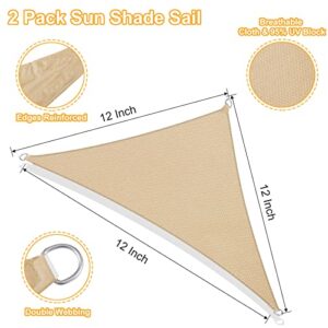 2 Pack Triangle Sun Shade Sail Canopy 10 x 10 Ft Sail Canopy UV Block for Outdoor Patio Garden Backyard Lawn (Beige)