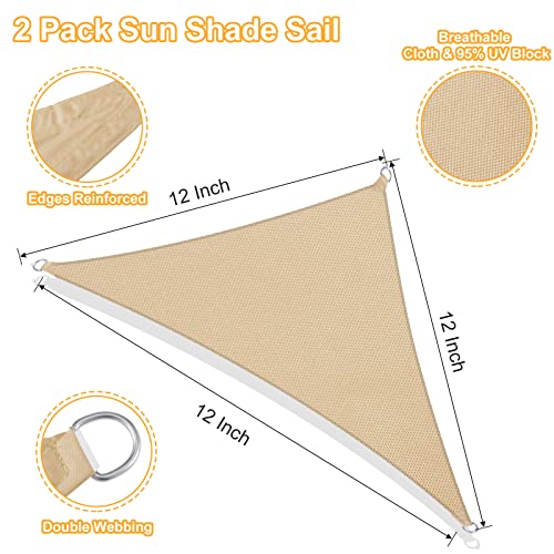 2 Pack Triangle Sun Shade Sail Canopy 10 x 10 Ft Sail Canopy UV Block for Outdoor Patio Garden Backyard Lawn (Beige)