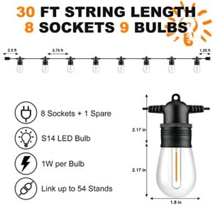 Jerritte 30ft Outdoor String Lights, LED String Lights 8 Bulbs, Upgrade 2700K Warm White Light Ambience Patio Lights for Outside