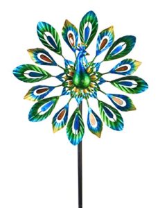 mumtop wind spinner 51 inch peacock wind spinner outdoor metal with double wind sculpture for patio, lawn & garden decor