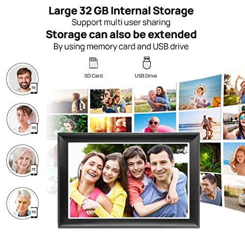 FRAMEO 10.5 Inch Smart WiFi Digital Photo Frame 1920x1280 FHD IPS LCD Touch Screen, Auto-Rotate, 32GB Storage, Support SD Card & USB Drive, Share Moments Instantly via Frameo App from Anywhere