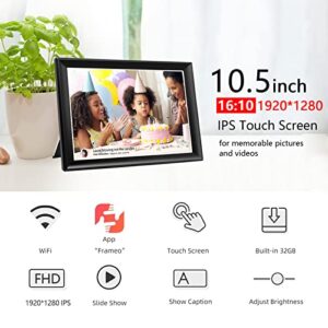 FRAMEO 10.5 Inch Smart WiFi Digital Photo Frame 1920x1280 FHD IPS LCD Touch Screen, Auto-Rotate, 32GB Storage, Support SD Card & USB Drive, Share Moments Instantly via Frameo App from Anywhere