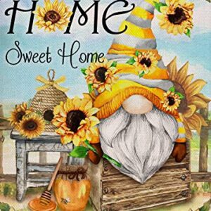 Furiaz Home Sweet Home Gnome Sunflower Spring Summer Small Decorative Garden Flag, Bee Honey Yard Home Outside Black Yellow Stripe Decoration, Fall Farmhouse Outdoor Decor Double Sided 12x18