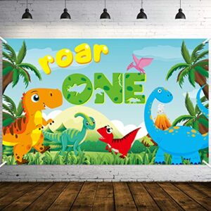 watinc roar one birthday backdrop banner dinosaur theme 1 year old wild forest xtralarge background photo booth photography baby shower polyester party decorations supplies for home studio 71×43 inch