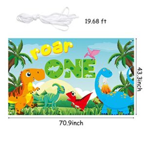 WATINC Roar One Birthday Backdrop Banner Dinosaur Theme 1 Year Old Wild Forest XtraLarge Background Photo Booth Photography Baby Shower Polyester Party Decorations Supplies for Home Studio 71x43 Inch