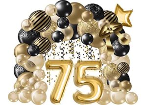7x5ft birthday party decoration black gold balloon poster for anniversary photo booth backdrop background banner 75th birthday party supplies w-7066