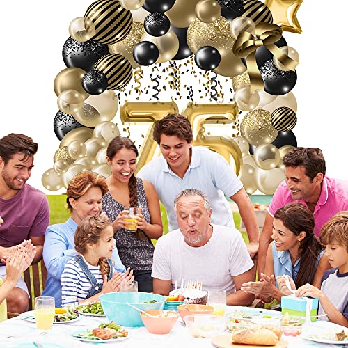 7x5ft Birthday Party Decoration Black Gold Balloon Poster for Anniversary Photo Booth Backdrop Background Banner 75th Birthday Party Supplies W-7066