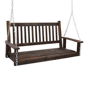 mupater outdoor patio hanging wooden porch swing 5ft with chains, 3-person heavy duty swing bench for garden and backyard, rustic