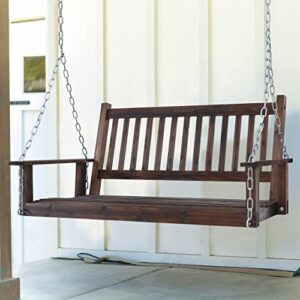 MUPATER Outdoor Patio Hanging Wooden Porch Swing 5FT with Chains, 3-Person Heavy Duty Swing Bench for Garden and Backyard, Rustic