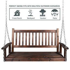 MUPATER Outdoor Patio Hanging Wooden Porch Swing 5FT with Chains, 3-Person Heavy Duty Swing Bench for Garden and Backyard, Rustic