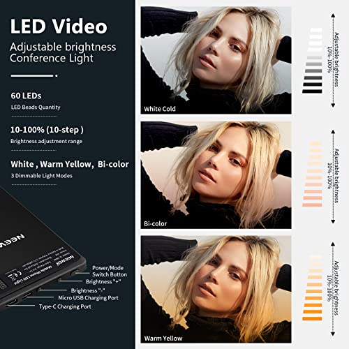 NEEWER LED Selfie Light with Front & Back Phone Clip, High Power 60 LED 2000mAh Rechargeable CRI 95+, 3 Light Modes, Portable Clip on Light for Phone/Tablet/Laptop, Zoom Call TikTok Video Fill Light