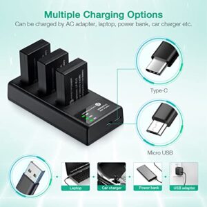 FirstPower LP-E12 Battery 3-Pack and Triple Slot Charger for Canon EOS M50, M50 Mark II, M, M2, M10, M100, M200, Rebel SL1, PowerShot SX70 HS Digital Cameras