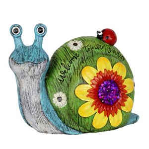 exhart colorful snail statue w/welcome & flower, durable and cute resin garden décor, 10″x5.0″x8.5″