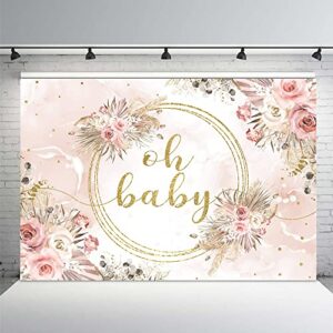 mehofond 7x5ft oh baby backdrop for girls baby shower boho pampas blush pink floral background newborn portrait gold glitter sequins dots leaves decorations newborn studio photo props