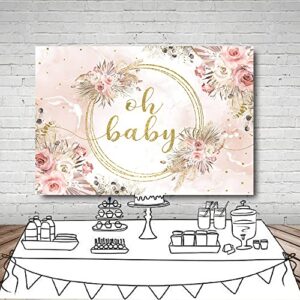 MEHOFOND 7x5ft Oh Baby Backdrop for Girls Baby Shower Boho Pampas Blush Pink Floral Background Newborn Portrait Gold Glitter Sequins Dots Leaves Decorations Newborn Studio Photo Props