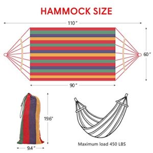 WBHome Brazilian Hammock with Hanging Kits, Tree Hammock for Indoor Outdoor Patio Porch Garden Camping, Cotton Canvas Carrying Bag, Ropes and Carabiners Included (Rainbow Stripe)