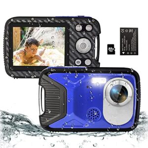 yeein 16ft underwater camera 30mp waterproof digital camera with 32g card and rechargeable battery, 18x point and shoot camera for boys girls children teens snorkeling swimming vacation(blue)