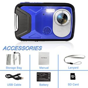 YEEIN 16FT Underwater Camera 30MP Waterproof Digital Camera with 32G Card and Rechargeable Battery, 18X Point and Shoot Camera for Boys Girls Children Teens Snorkeling Swimming Vacation(Blue)