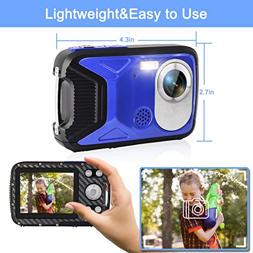 YEEIN 16FT Underwater Camera 30MP Waterproof Digital Camera with 32G Card and Rechargeable Battery, 18X Point and Shoot Camera for Boys Girls Children Teens Snorkeling Swimming Vacation(Blue)