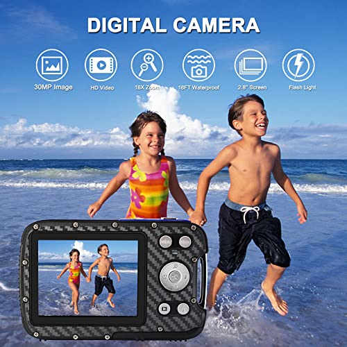 YEEIN 16FT Underwater Camera 30MP Waterproof Digital Camera with 32G Card and Rechargeable Battery, 18X Point and Shoot Camera for Boys Girls Children Teens Snorkeling Swimming Vacation(Blue)