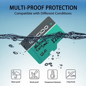 RECIDO 128GB TF Card,Mini SD Card,4K UHD,Full HD,U3,Class10,A1,High Speed Transfer TF Memory Card for Dash Cams,Phone,Drone,Tablet and PC