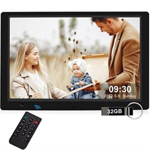 10.1 Inch Digital Picture Frame with 32GB USB Flash Drive, KECAG 1920x1080 HD IPS Screen Digital Photo Frame, Motion Sensor, Video, Music, Share Moments via SD Card or USB, with Remote Control, Black
