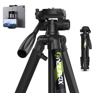 endurax 74 camera tripod for canon nikon sony, dslr tripod stand tall with phone mount and carry bag
