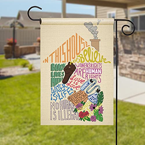 chengxun Kindness Is Everything Garden Flag In This House, Family Quote, Black Lives Matter and Water Is Life Flag Double Sided 12.5*18 Inch Yard Flag Outdoor Decor