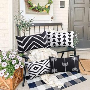 Adabana Set of 4 Outdoor Waterproof Boho Throw Pillow Covers 12x20 Inches,Black and White Geometric Lumbar Pillow Coves Decorative Cushion Cases Outdoor Throw Pillows for Patio Furniture Garden