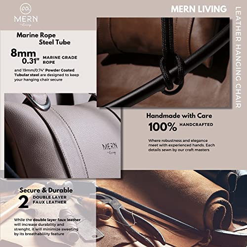 Mern Living Hanging Chair - Handmade Modern Hammock Chair, Hanging Chair for Bedroom, Indoor & Outdoor Patio Swing, Steel & Double Layer Faux Leather, Easy 3-Step Setup 275 lbs Capacity |