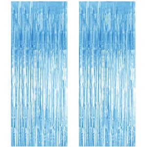 2 pack 3.3 ft x 9.8 ft foil curtains metallic fringe curtains shimmer curtain photo backdrop for halloween christmas birthday party wedding deco (pale blue)