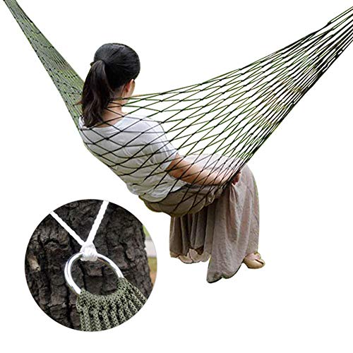 Outdoor Rope Hammock Hanging Rope Hammock Chair Swing Seat, Comfortable Hanging Bed for Patio Porch Garden Backyard Lounging Outdoor