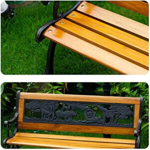 Metal Outdoor Bench Patio Bench Cast Iron Steel Frame Garden Bench Patio Furniture Chair Outdoor Wood Bench w/Animal Pattern Design Backrest, Wood Slatted Seat for Yard, Porch, Bronze