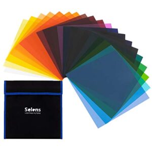 Selens 20pcs Color Gel Filter for Lighting Effect, 10x10 Inches Photography Color Correction Kit for Photo Video Studio, 20 Assorted Colors, Lighting Filters Transparent Color Sheet Filter Sheet Gels