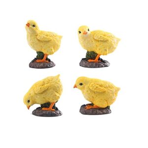 farm animal figurines, miniature resin hen rooster mini chicken statues outdoor sculpture lawn garden scene balcony décor (chicks)