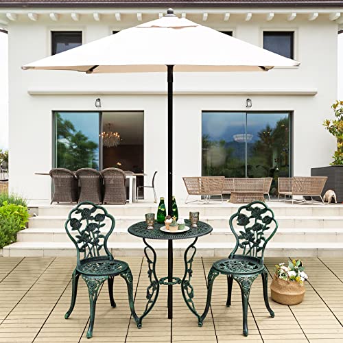 Giantex 3 Piece Bistro Set Cast Aluminum Rose Design Antique Outdoor Patio Furniture Weather Resistant Garden Round Table and Chairs w/Umbrella Hole (Rose Design)